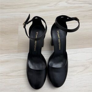 Stuart Weitzman Black Ankle-Strap Block Heels